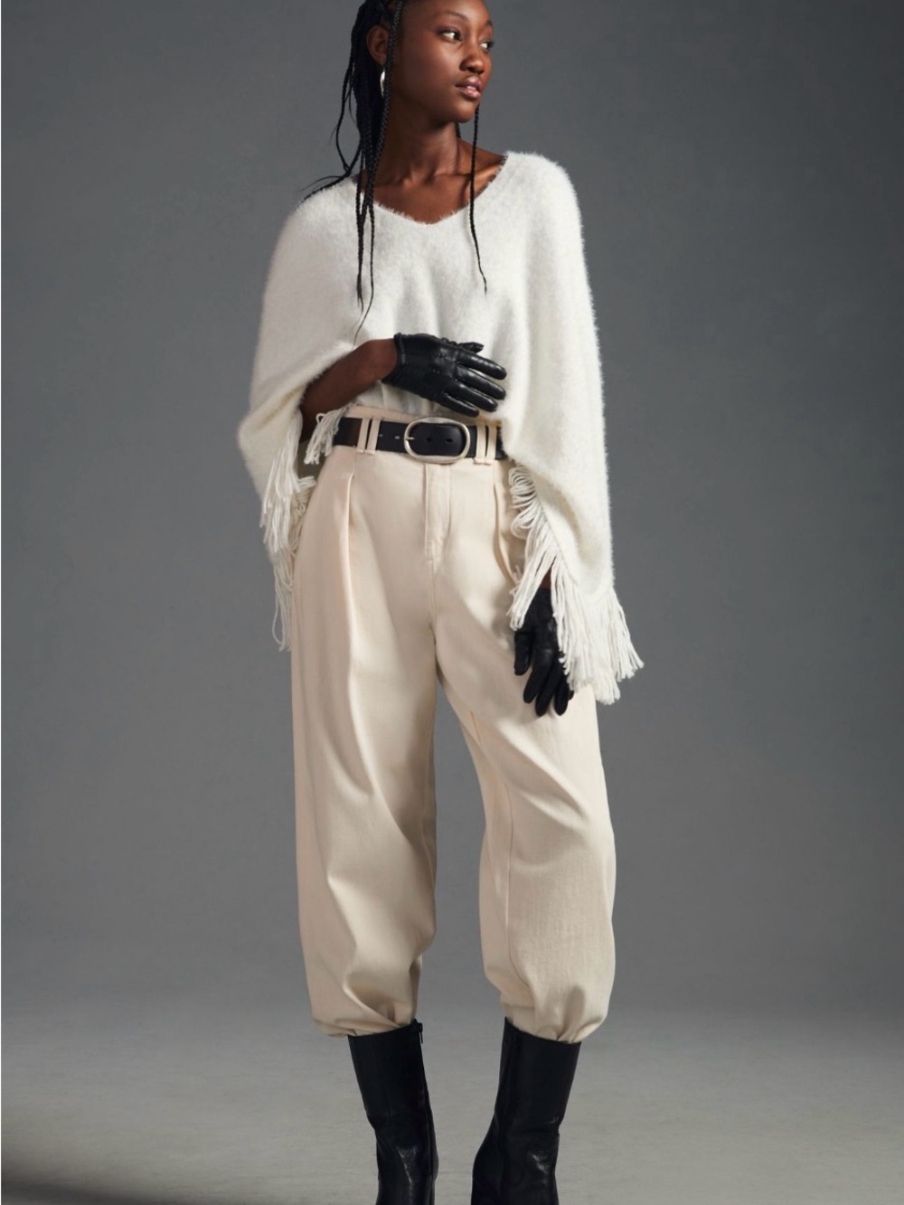 Anthropologie- Pilcro Cream Fringe Poncho Sweater. One Size.